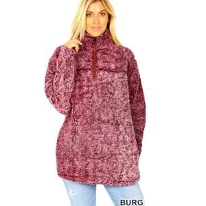 ZenAna Outfitters Plus Size  Maroon half zip Sherpa Pullover. Size 1X-2X